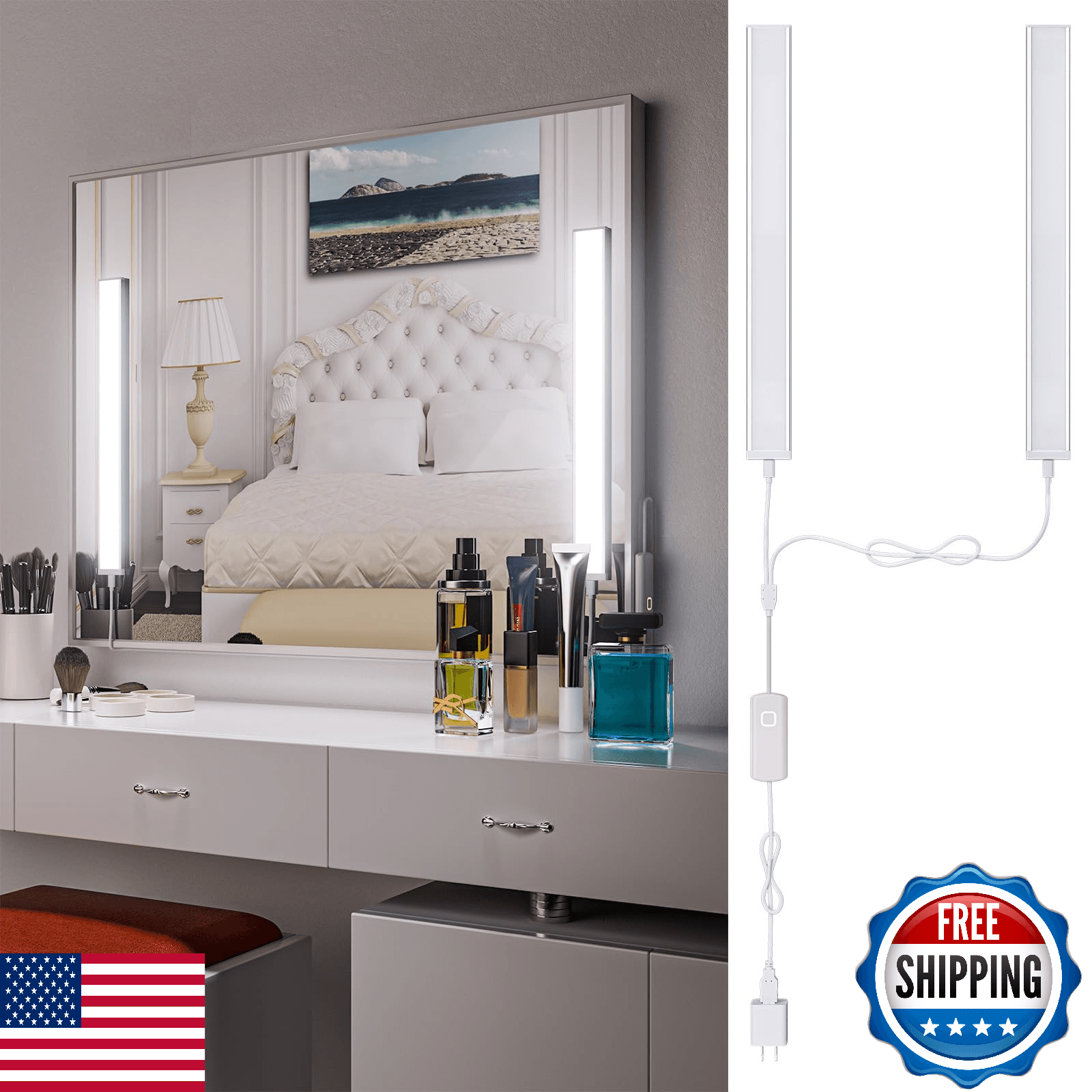 MY BEAUTY LIGHT LED Vanity Lights Mirror, Dimmable, Color Temp, USB Powered - Image 1