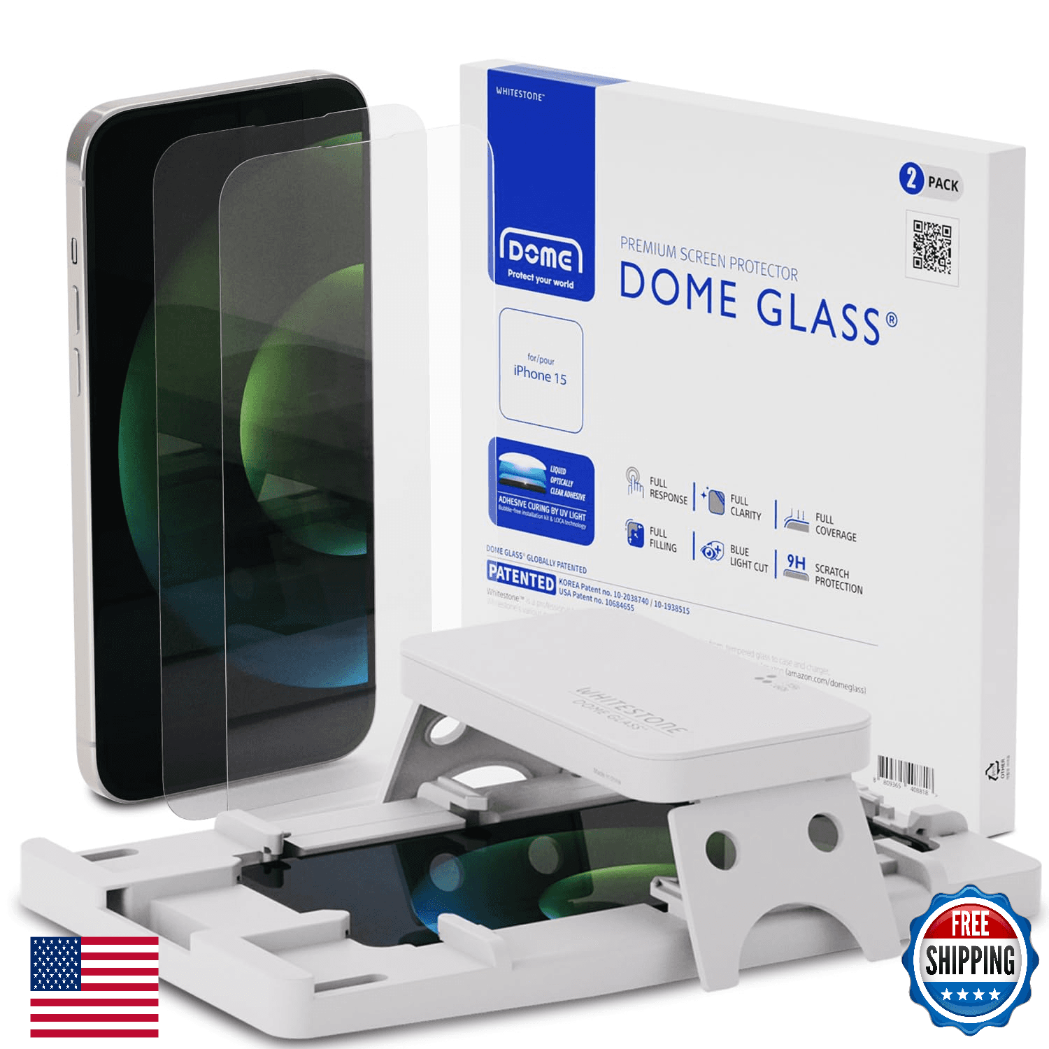 Whitestone Dome Glass iPhone 15 Screen Protector 9H Tempered Full Shield - Image 1