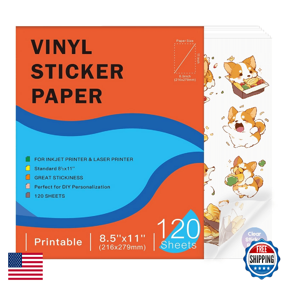 120 Sheets Premium Printable Clear Vinyl Sticker Paper for Inkjet Printers 8.5x1 - Image 1