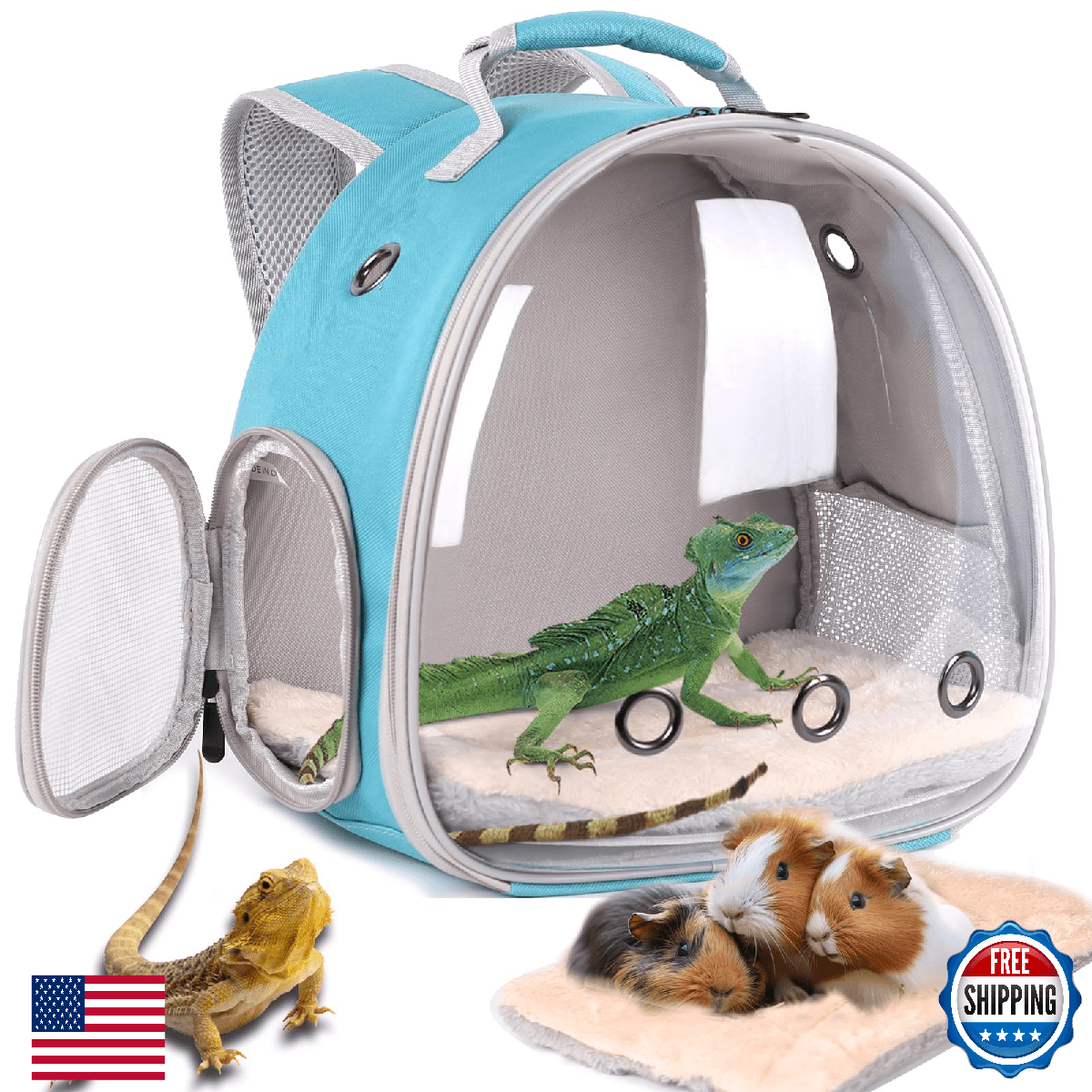 Guinea Pig Carrier Backpack with Soft Warm Mat Set,Lizard Backpack Carrier,Space - Image 1