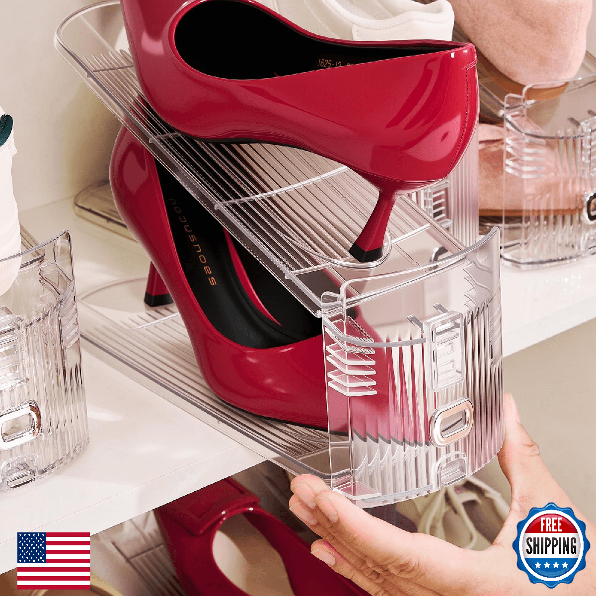 TOOKNIN 12PK Adjustable Transparent Shoe Slots Organizer Stackers Rack - Image 1