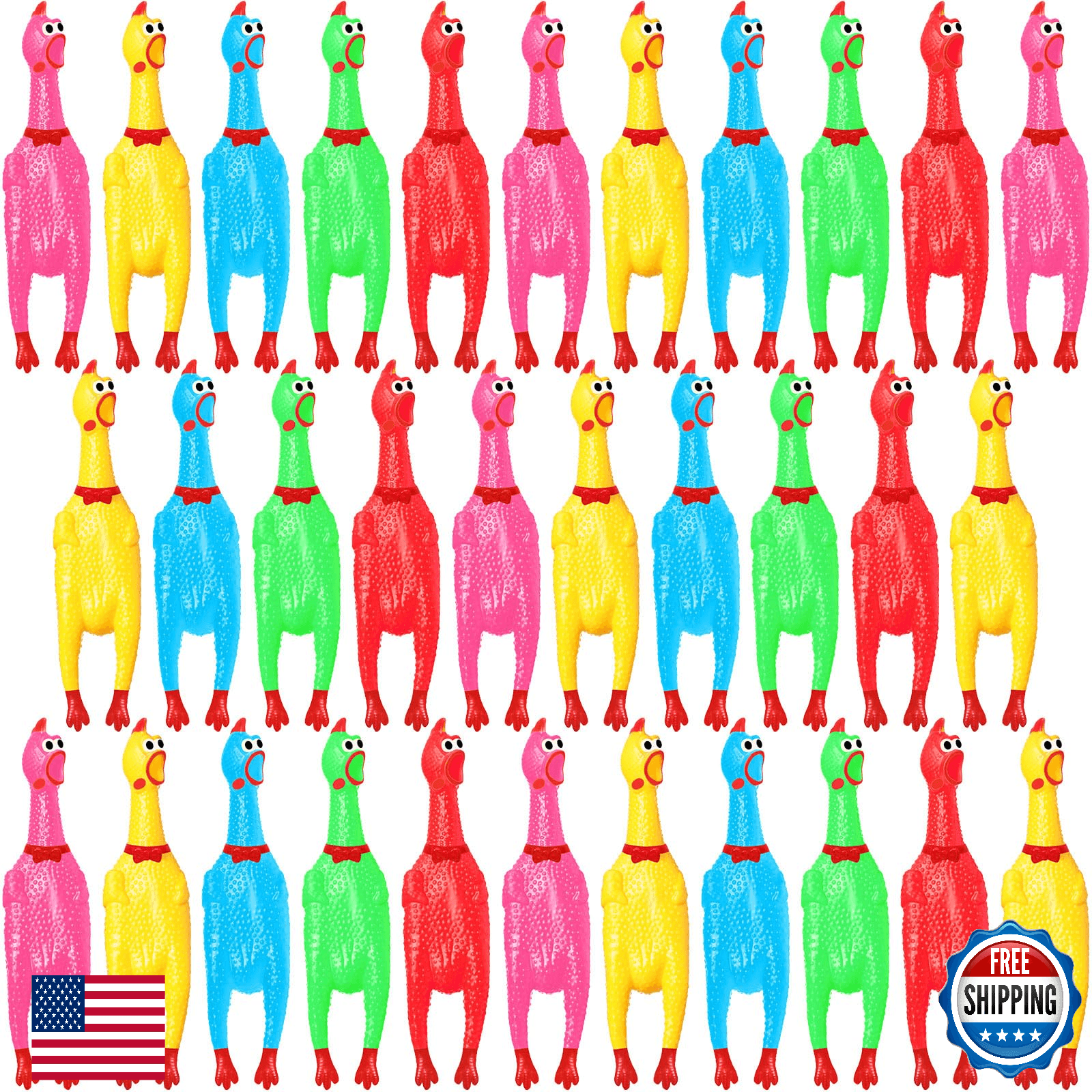 Honoson 32x 12" Rubber Squeeze Screaming Chicken Dog Toy Novelty - 5 Colors - Image 1