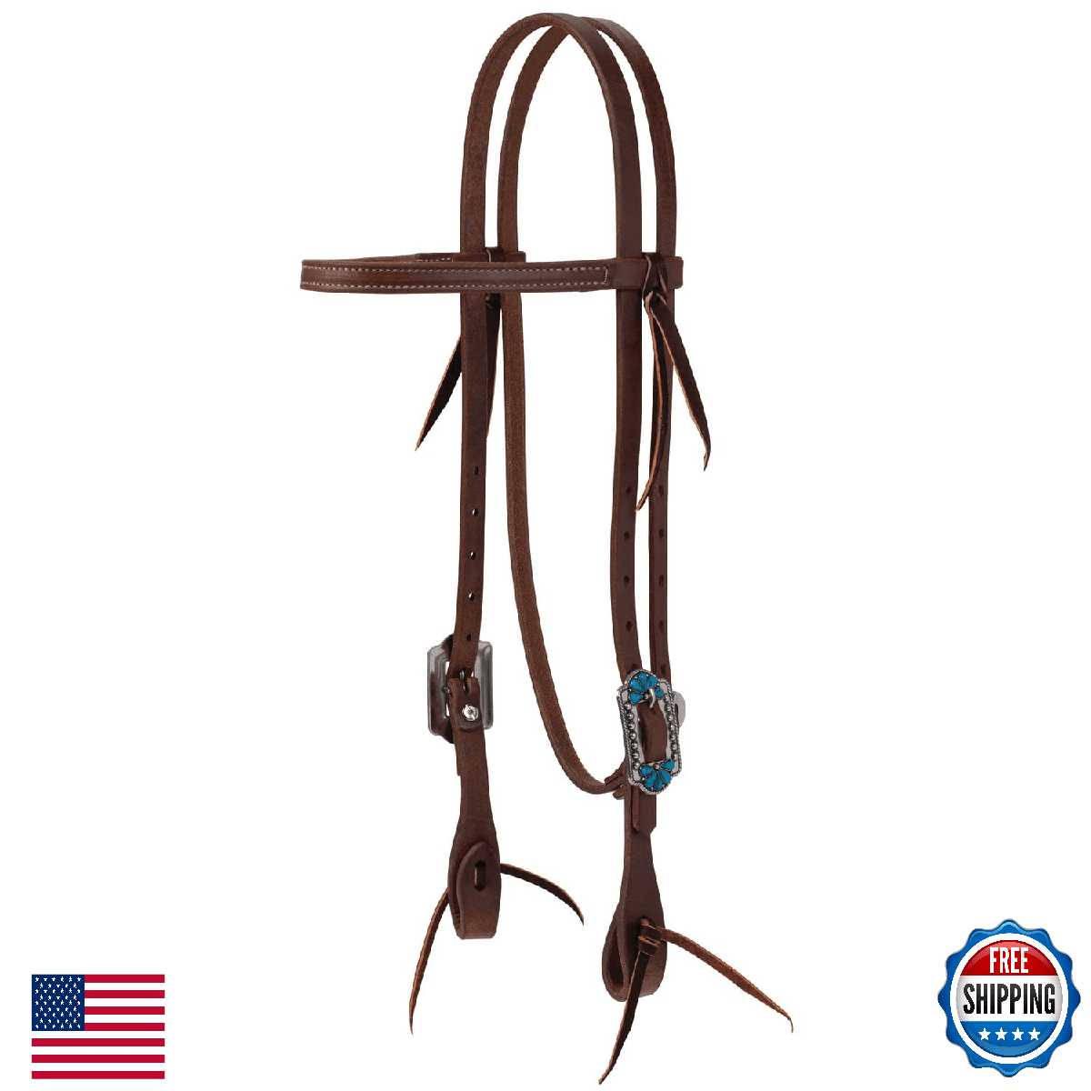 Weaver Leather ProTack Headstall, Turquoise Flower, Designer Hardware, Browband - Image 1
