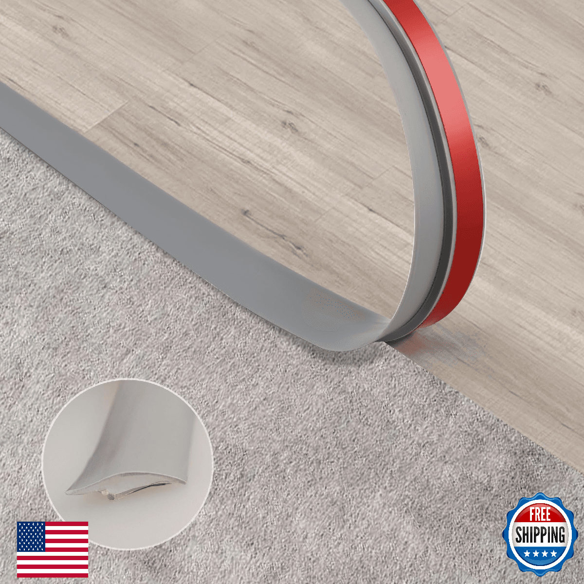 Trimold Grey Self-Adhesive Carpet to Tile Floor Transition Strip Edging - Image 1