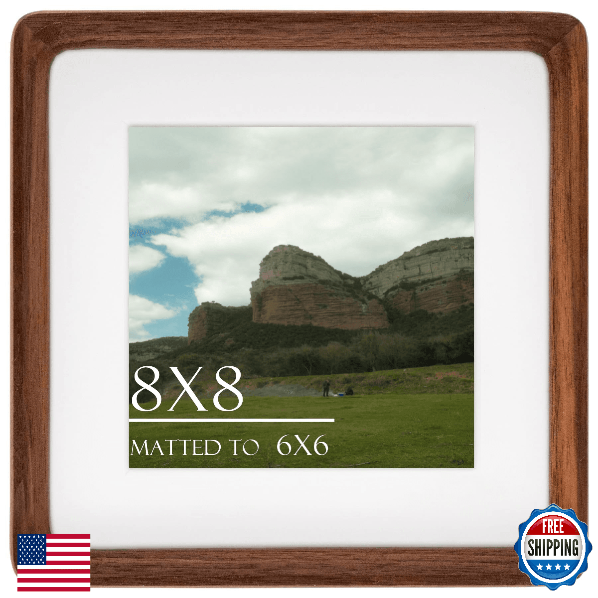 Husteria 8x8 Walnut Wood Square Picture Frame w/ Mat - Tabletop/Wall Mount - Image 1