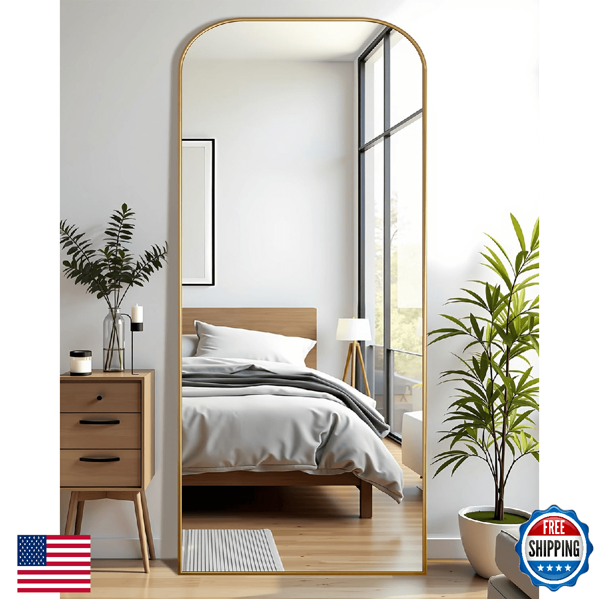 Antok Full Length Mirror, 59"x22" Floor Mirror Freestanding, Arched Floor Standi - Image 1