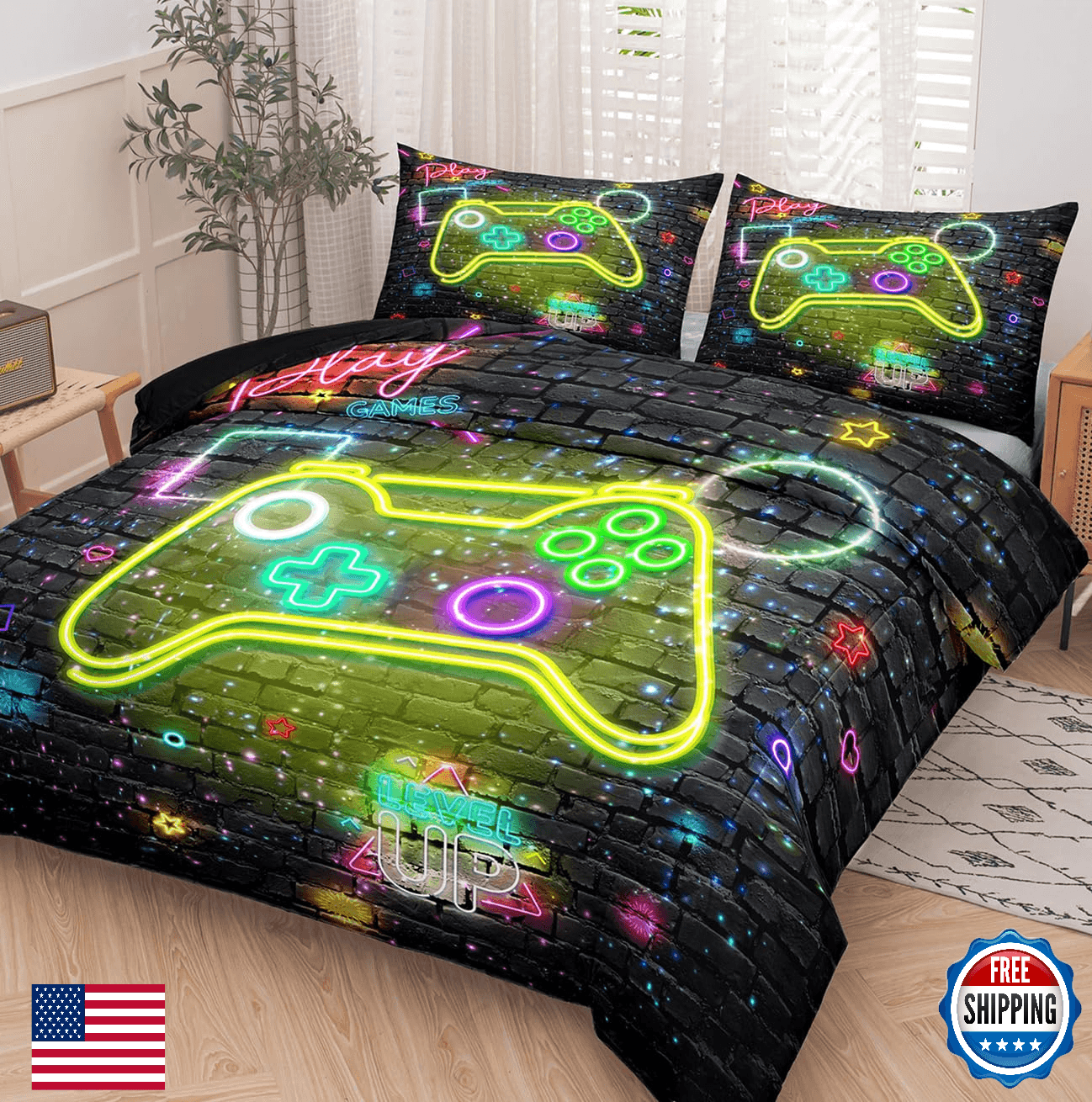 NINENINE Full Size 5PC Gaming Bedding Set for Boys - Microfiber Comforter - Image 1