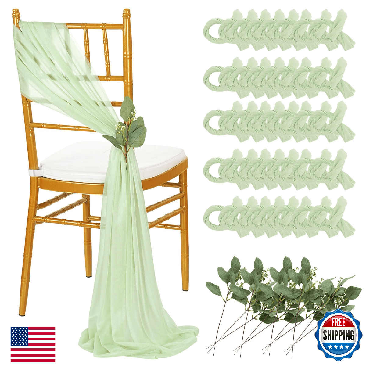 QueenDream Sheer Fabric Wedding Chair Sashes: 36PCS Tulle Church Chair Cover Lon - Image 1