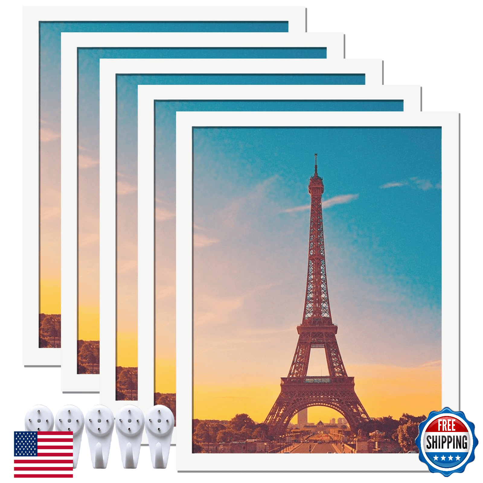 icariery 14x18 Picture Frame Set of 5 White Wall Gallery Horizontal Vertical Pho - Image 1