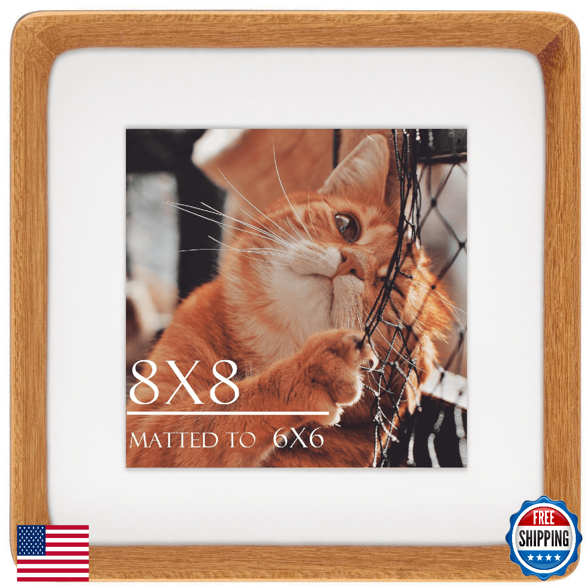 Husteria 8x8 Teak Wood Picture Frame, Solid Wooden Frame for 6x6 w/Mat - Image 1