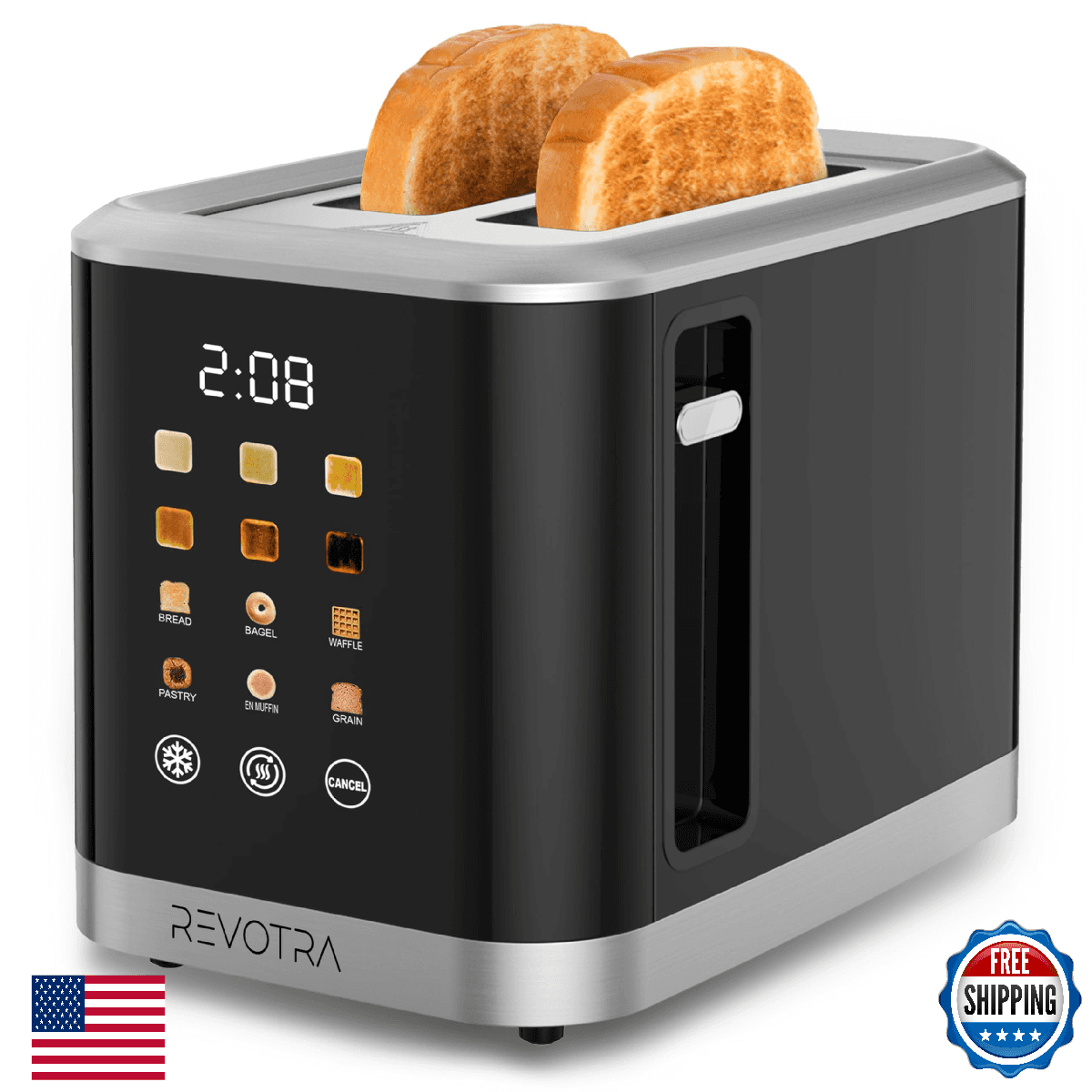 2 Slice Toaster Stainless Steel with LED Display, Extra Wide Slots, 6 Shade Sett - Image 1