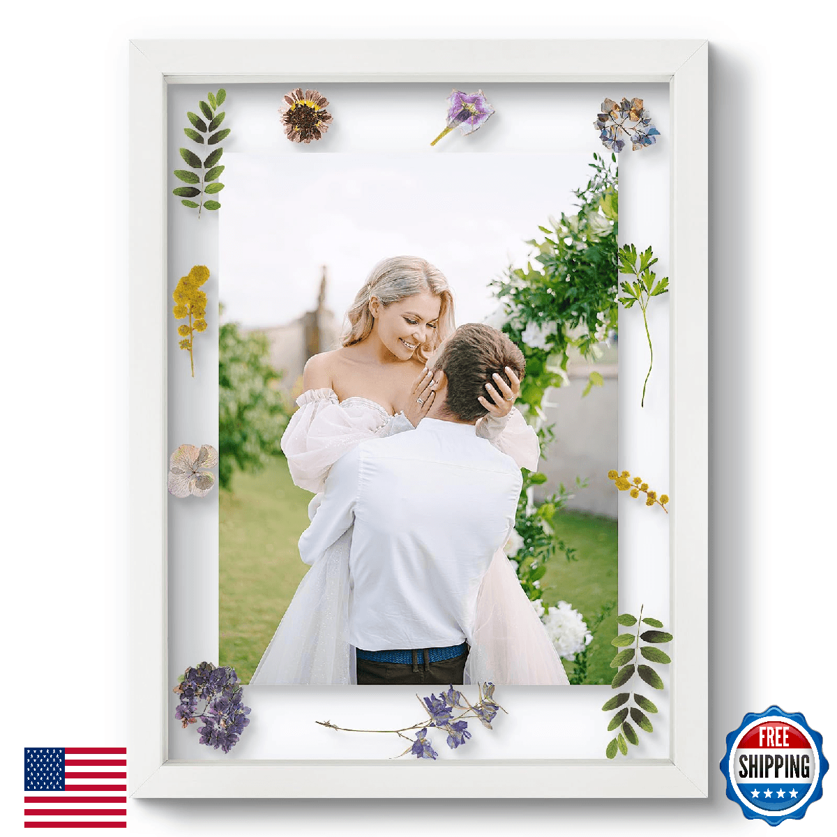 12x16 Floating Picture Frame - White Solid Wood Frame for Pressed Flower - Real - Image 1