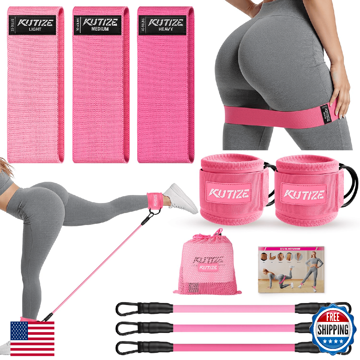 KUTIZE Ankle Resistance Bands with Cuffs & Fabric Resistance Bands Set - Legs & - Image 1