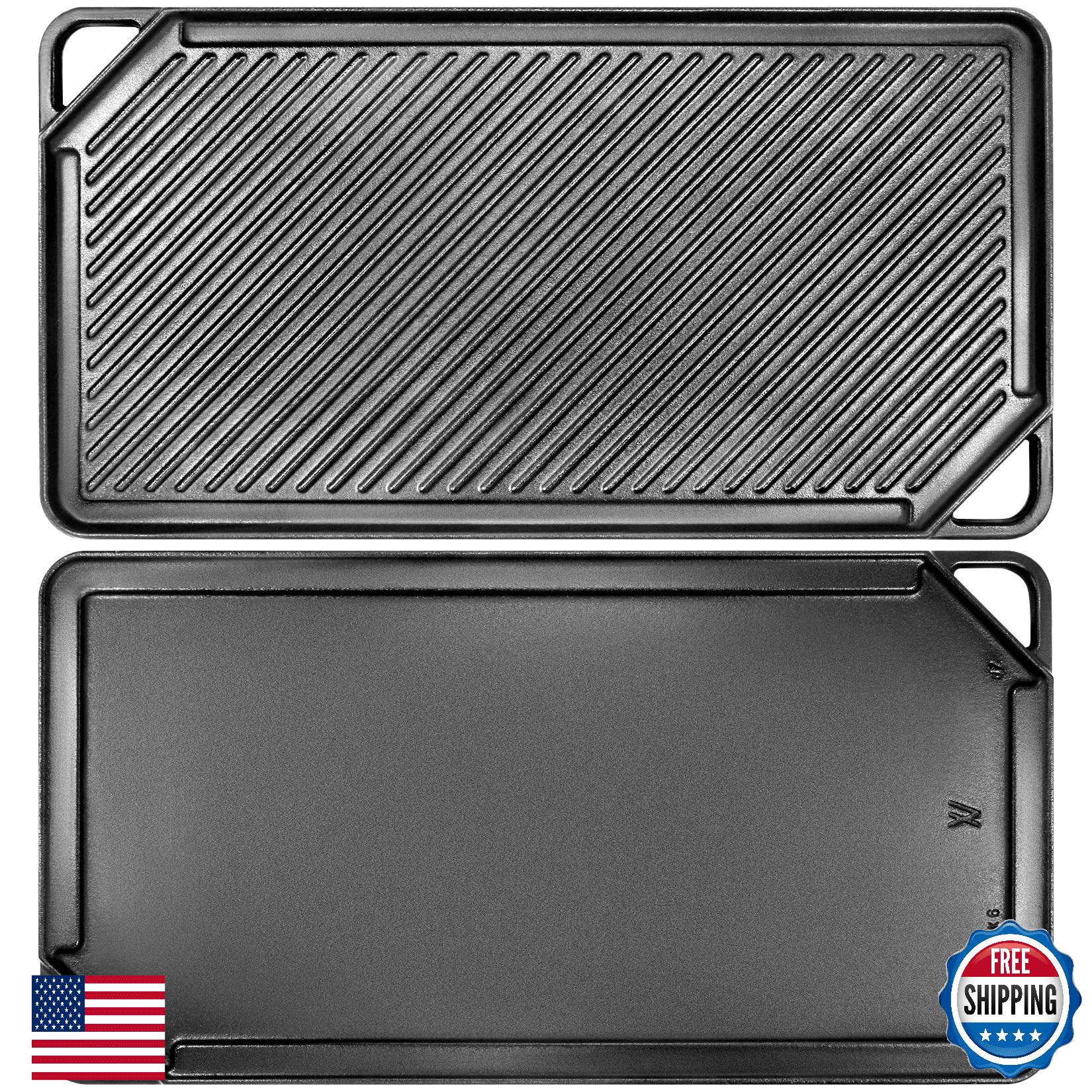 GGC Cast Iron Reversible Griddle 20x10 Gas Stove Grill Flat Ribbed Cooking Plate - Image 1