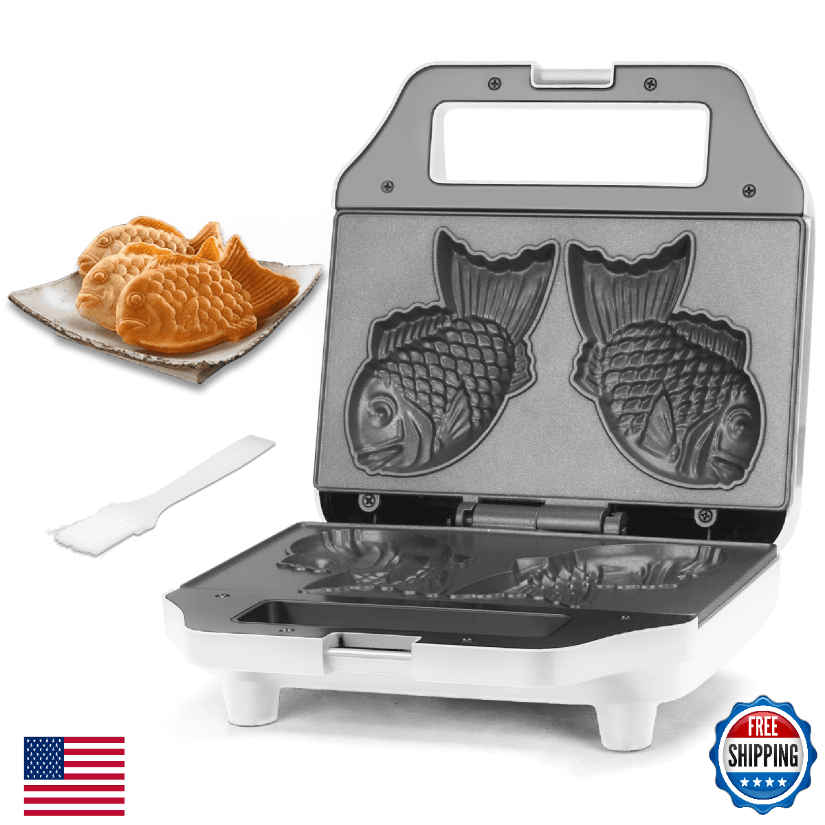 SugarWhisk Taiyaki Fish-shaped Waffle Maker, 2 Pcs Electric Japanese Fish Shaped - Image 1