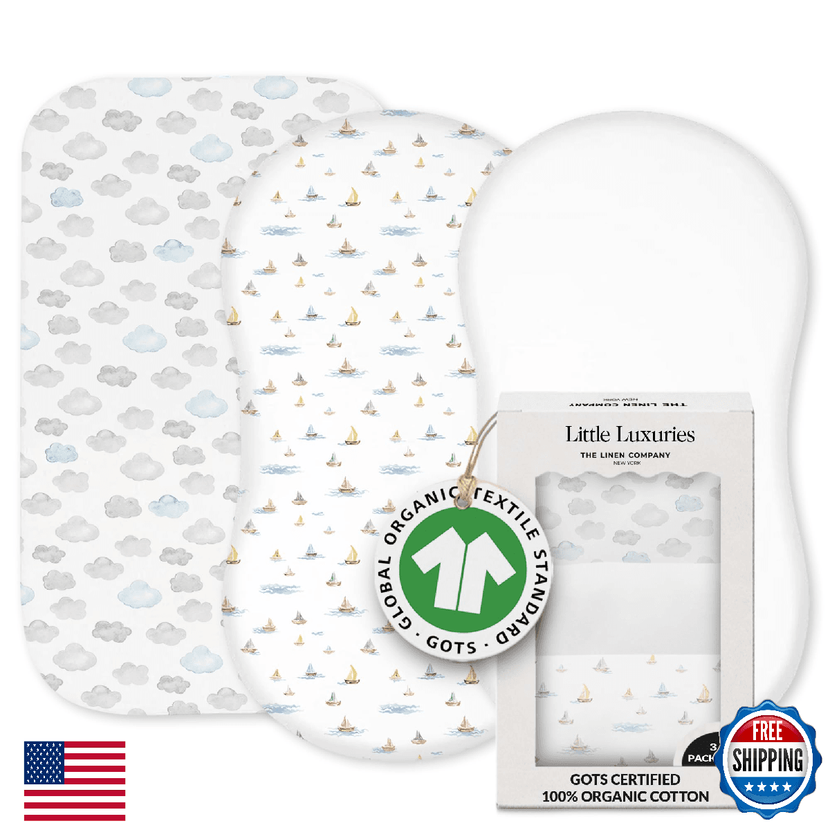 100% Organic Cotton Baby Bassinet Sheets 3-Pack - Fits Angelbliss, Maxi-COSI Ior - Image 1