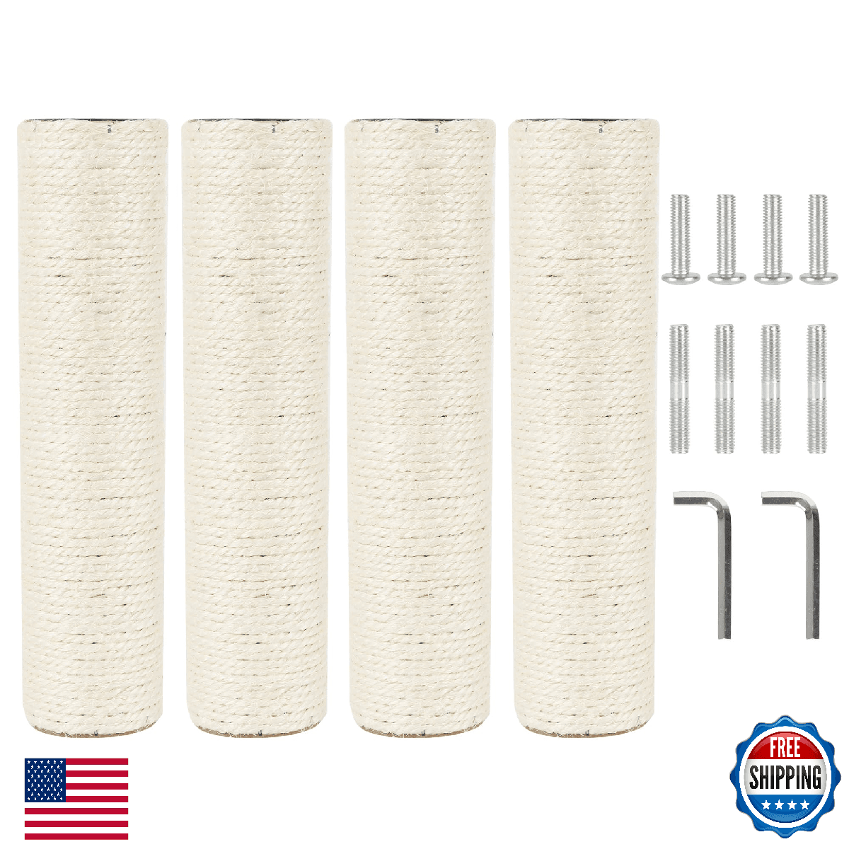 NEUMIHARO 4 Pcs 2.9in 7.4cm Diameter Cat Tree Scratching Post Replacement Sisal - Image 1