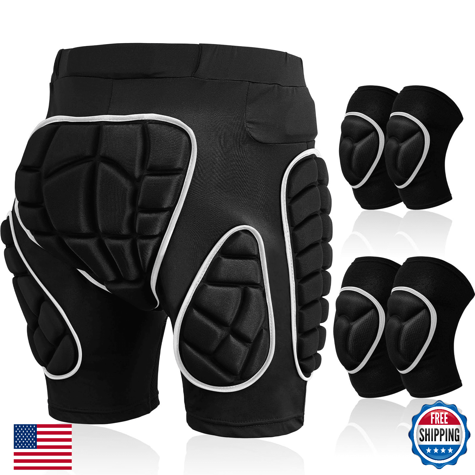 Lewtemi 3-in-1 Padded Hip, Knee & Elbow Protector Set for Ski, Skate, Bike - Image 1
