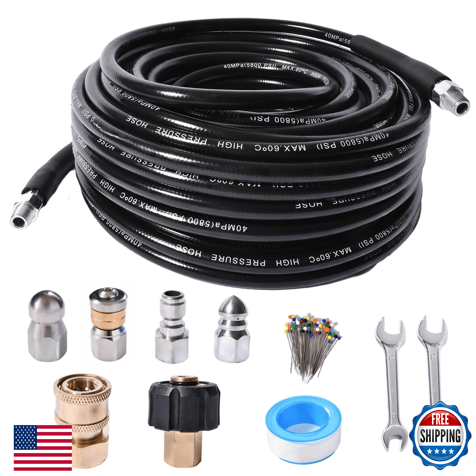 Pearl Corsage Pin Waterproof Tape Sewer Jetter Kit for Pressure Washer 4000 PSI - Image 1