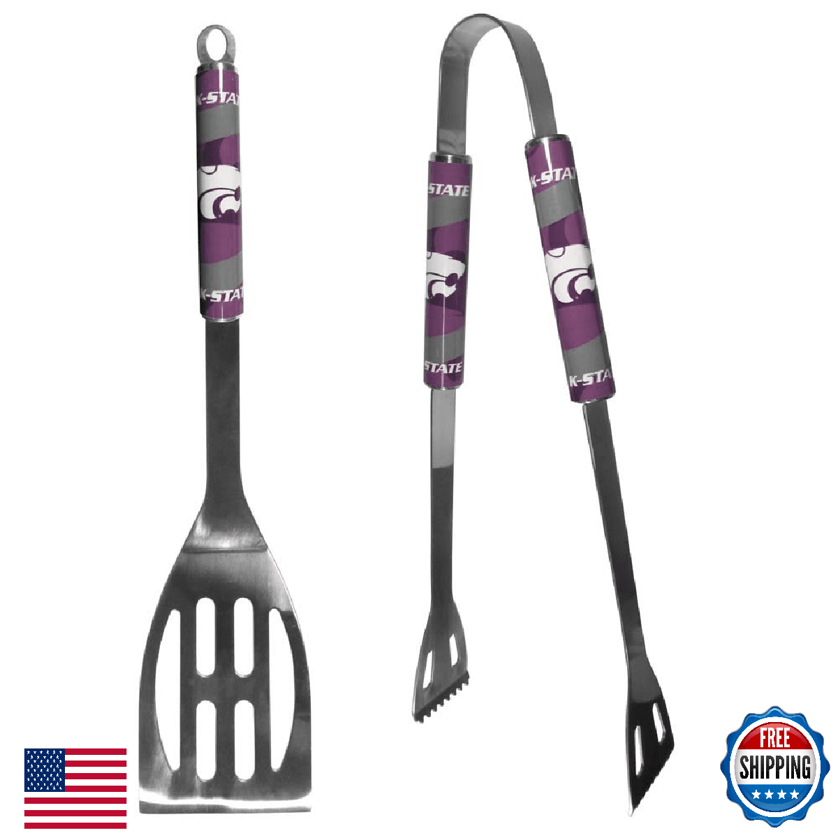 NCAA Kansas State Wildcats 2 pc Steel BBQ Tool Set - Tailgate & Grill - Image 1