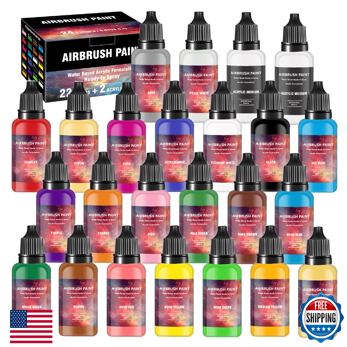 Airbrush Paint - 22 Colors Airbrush Paint Set with 2 Tinner, Plastic & Wood Acry - Image 1