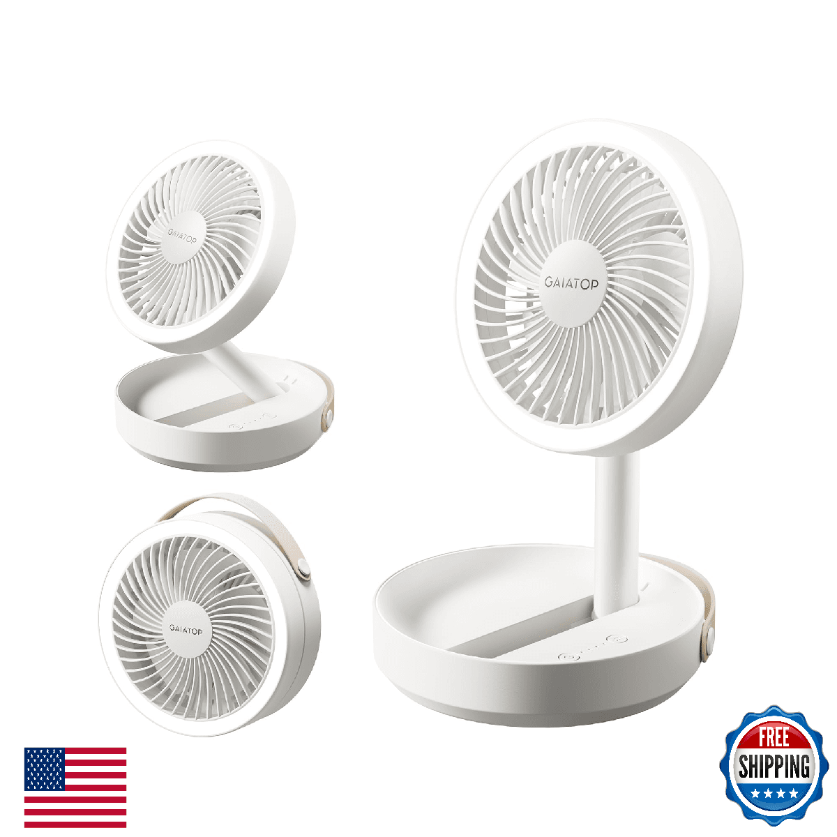 Gaiatop Foldable Small Desk Fan with LED Night Light, 6.8in Wireless 6000mAh Bat - Image 1