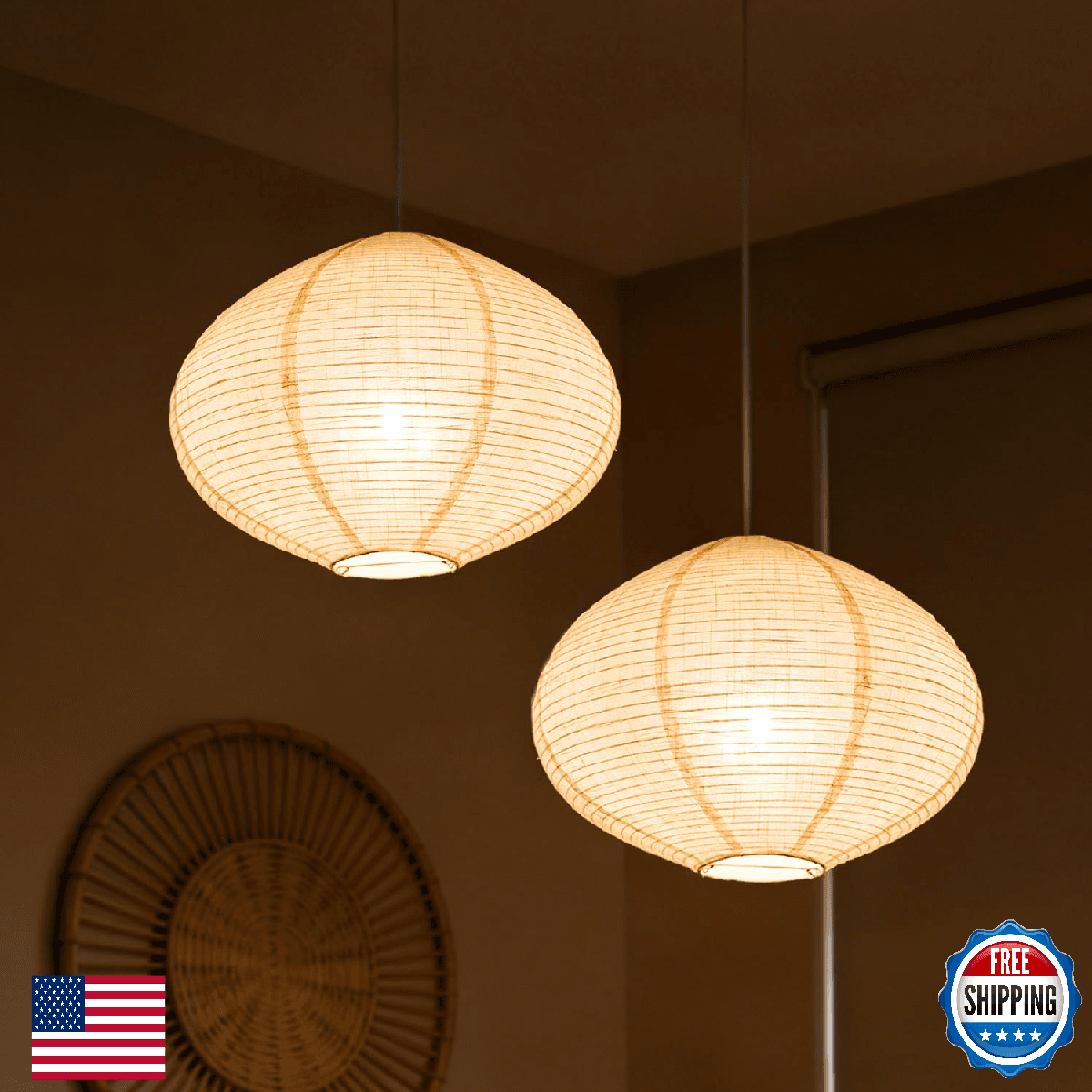 METHEDEECO 2PCS 16" Linen Fabric Pendant Light Shades Lampshade Heart Shape - Image 1