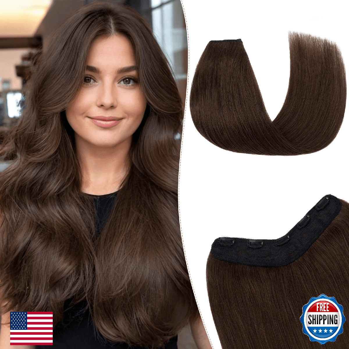 SEGO Pro One Pieces Clip in Hair Extensions Human Hair Upgraded V-Shaped 5 Clips - Image 1