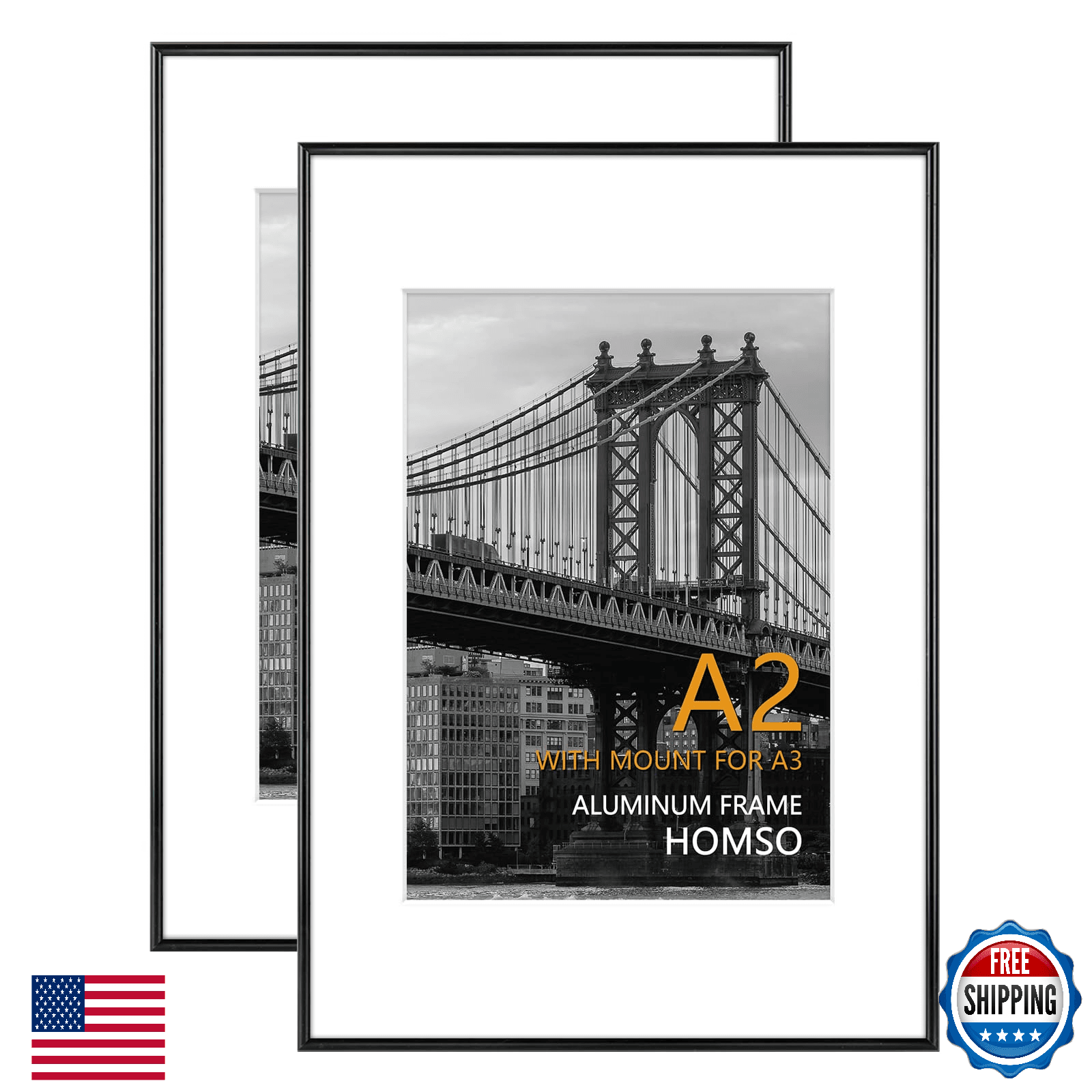 Homso A2 Frame in Black Set of 2 Metal Thin Board Poster Picture Frame Acrylic P - Image 1