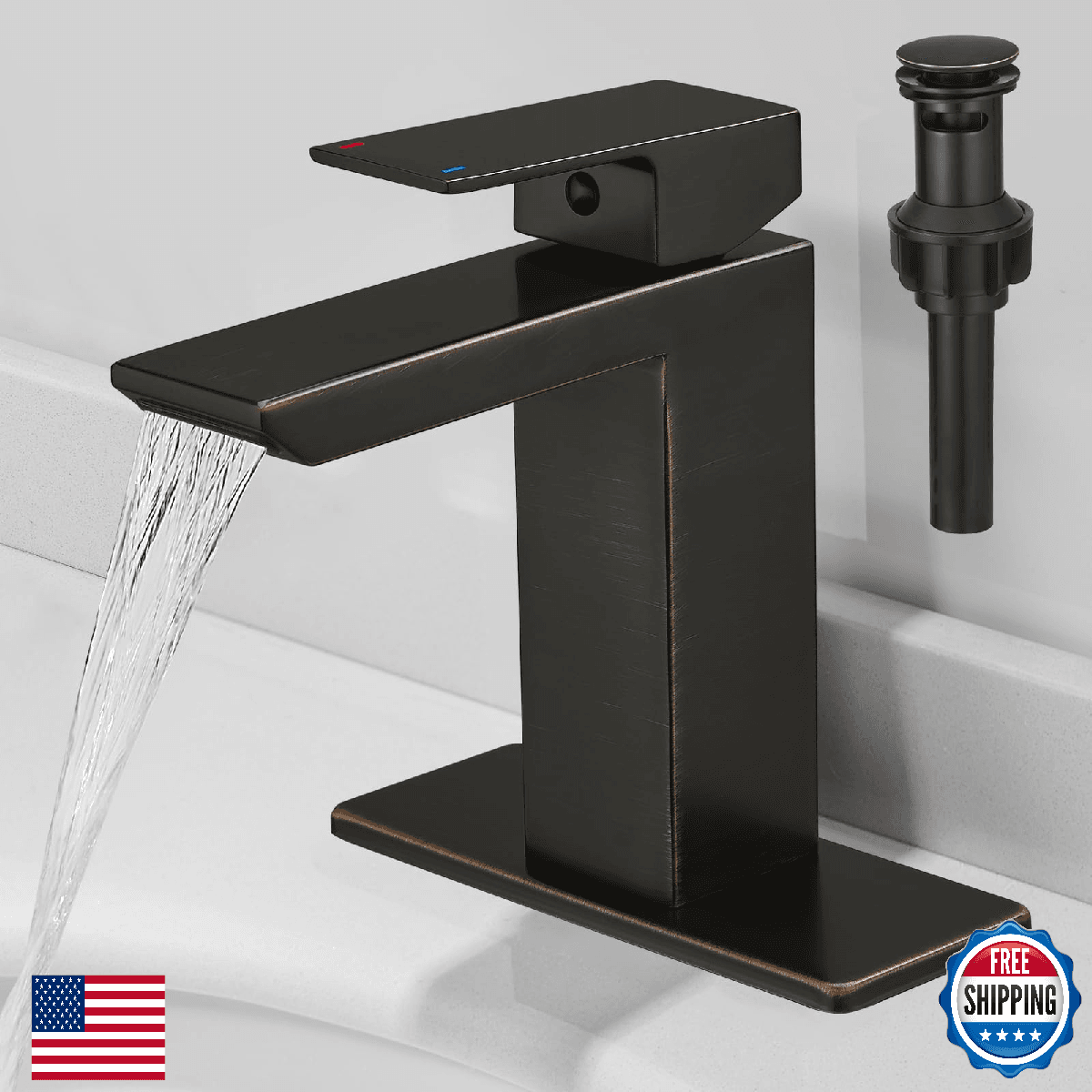 RUMOSE Oil Rubbed Bronze Bathroom Faucets Set with Pop Up Drain Single Handle Ba - Image 1