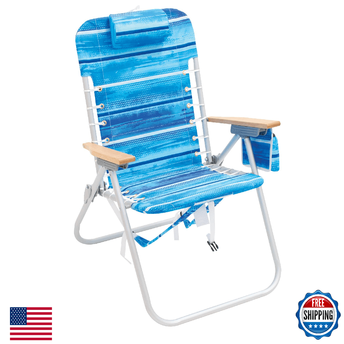 Rio Brands 4-Position Hi-Boy Backpack Beach Chair, Folding, 17" Seat - Image 1