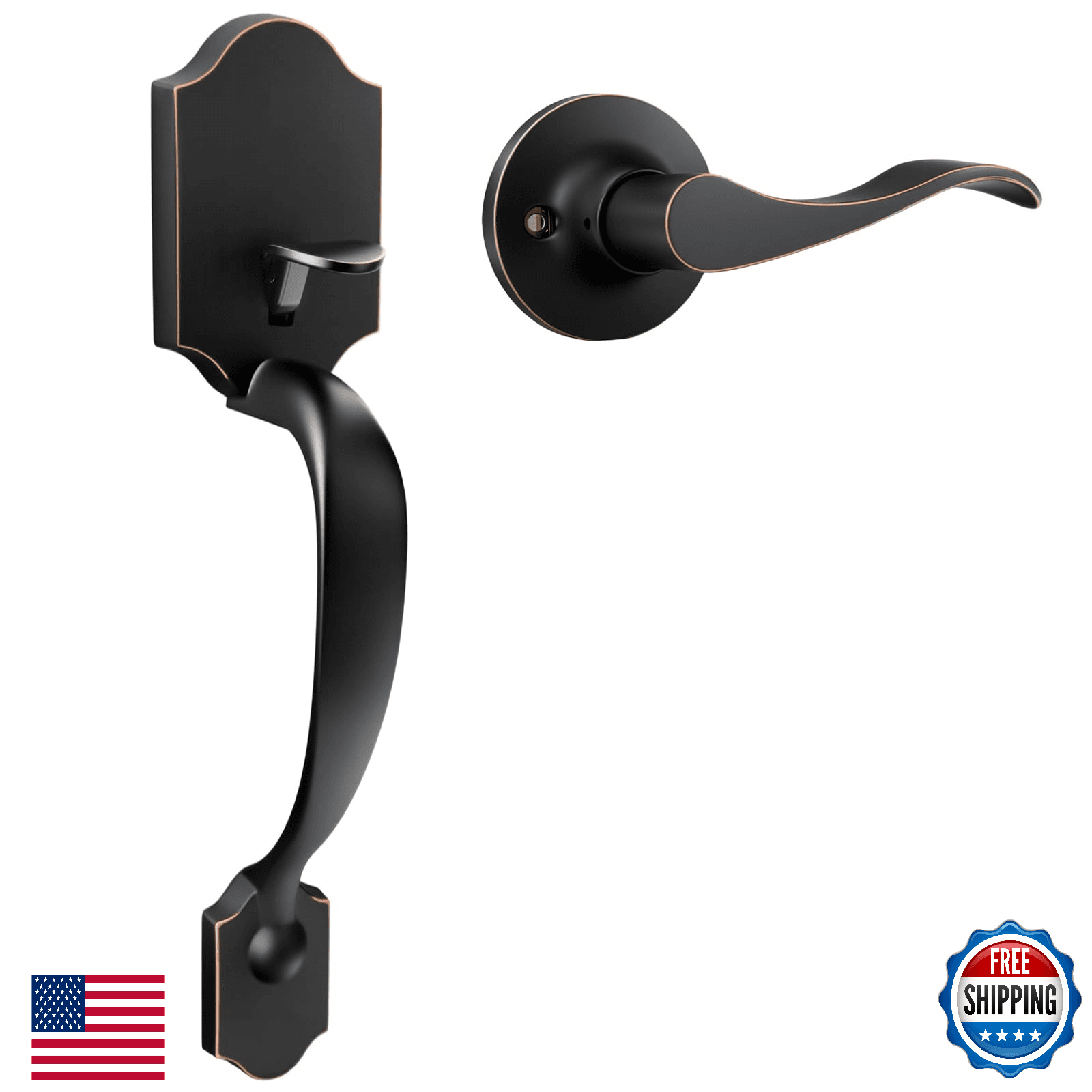 Haidms Oil Rubbed Bronze Front Door Handle Reversible Lock Lever Single Cylinder - Image 1