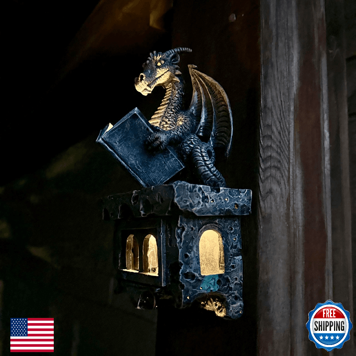 Garden Dragon Statue Tree Hugger Solar Powered Outdoor Figurine Wall Hanging Dec - Image 1