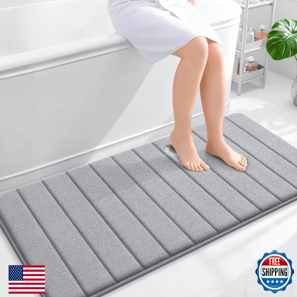 OLANLY Memory Foam Long Bathroom Rugs Runner 47x24, Super Soft Absorbent Bath Ma - Image 1