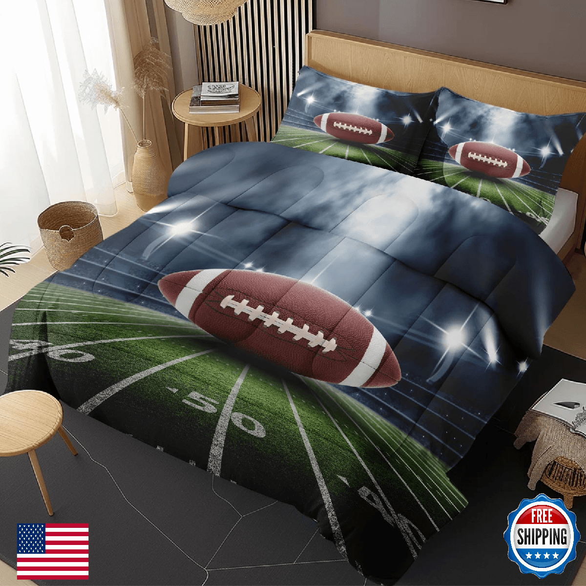 Nesphy Football Rugby Field Full Comforter Set 3 Pcs Reversible - Image 1