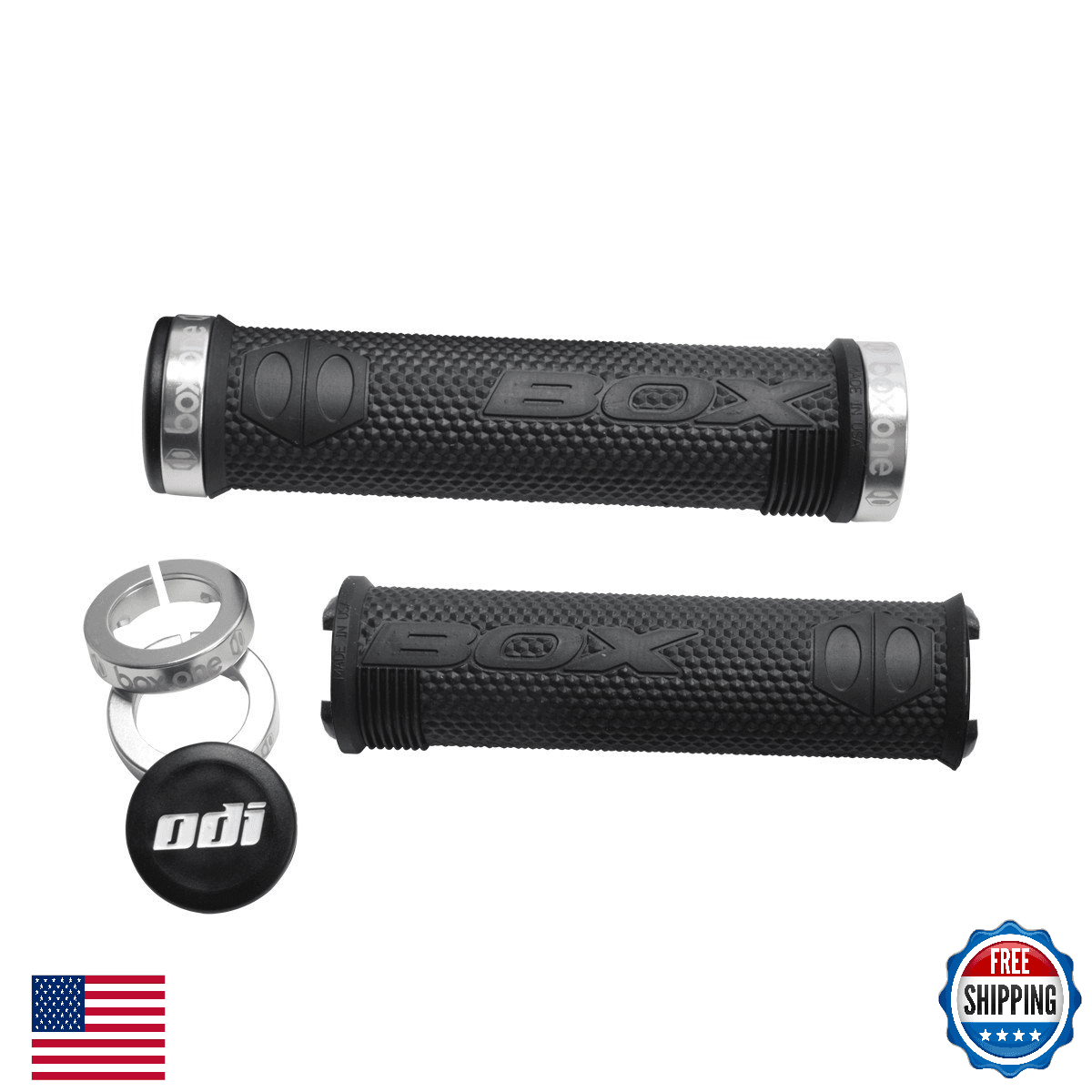 Box Components One Grips Black Silver Clamp BMX MTB Hexagonal BX-HG17BKHEX-SL - Image 1