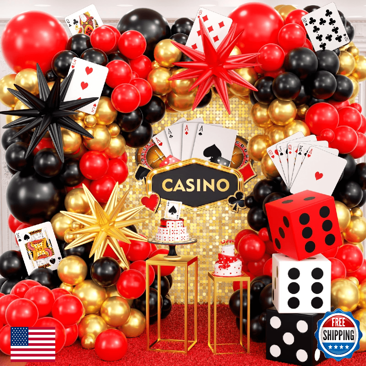 HKYOOD 204Pcs Casino Balloon Garland Arch Kit - Casino Theme Party Decorations w - Image 1