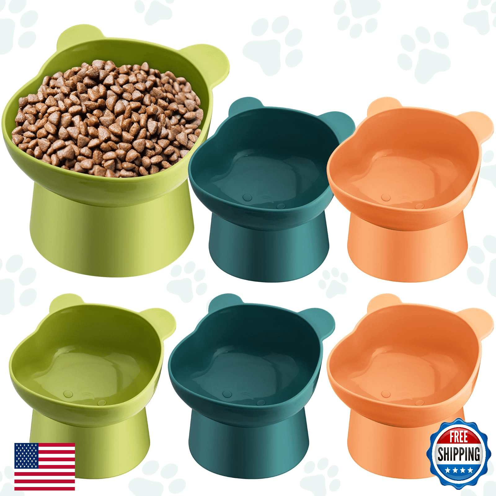 Hsei 6-Pcs 15° Elevated Cat Food Bowls Anti-Vomiting Raised Tilted Dishes
