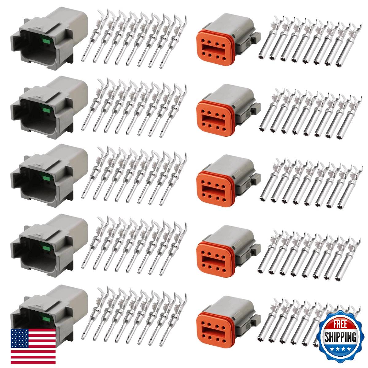GUIRUIMOON Deutsch DT 8 Pin Waterproof Connector Kit Male Female Plug Socket 5x - Image 1