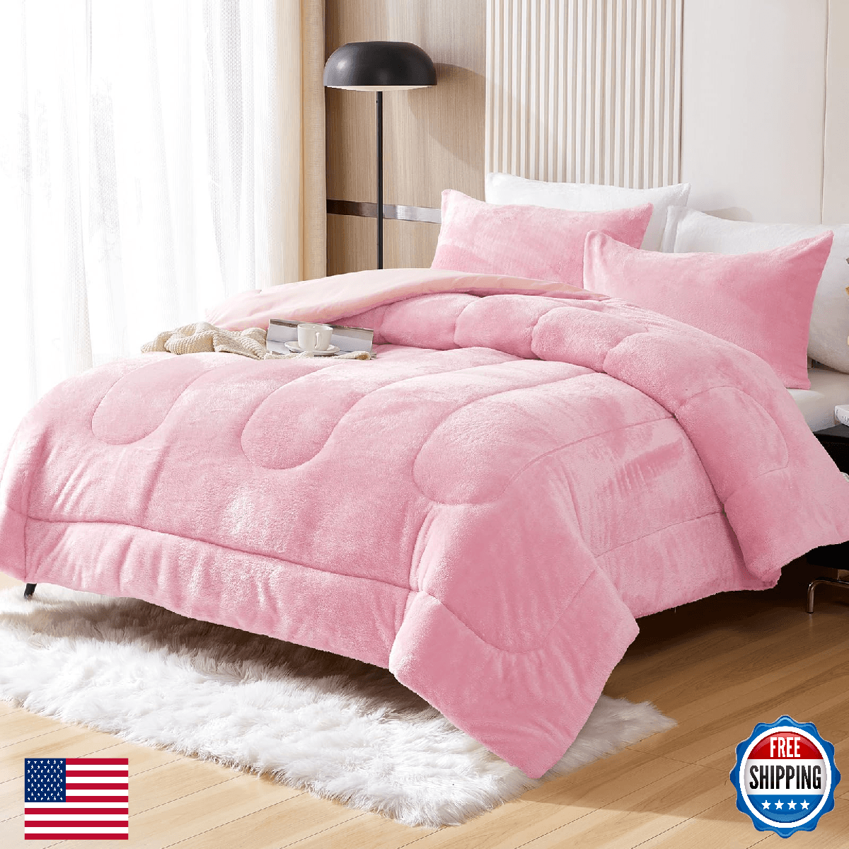 YIYEA Faux Fur Queen Size Comforter Set, Luxury Ultra Soft Fluffy Comforter, Plu - Image 1
