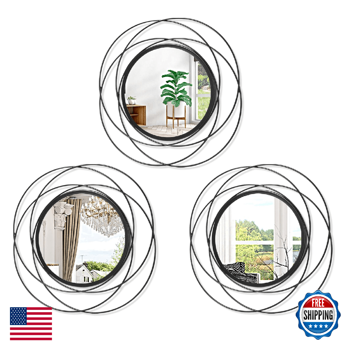 HLFMVWE 3 Set Black Wall Mirror Black Small Round Decorative Mirrors, Circle Met - Image 1