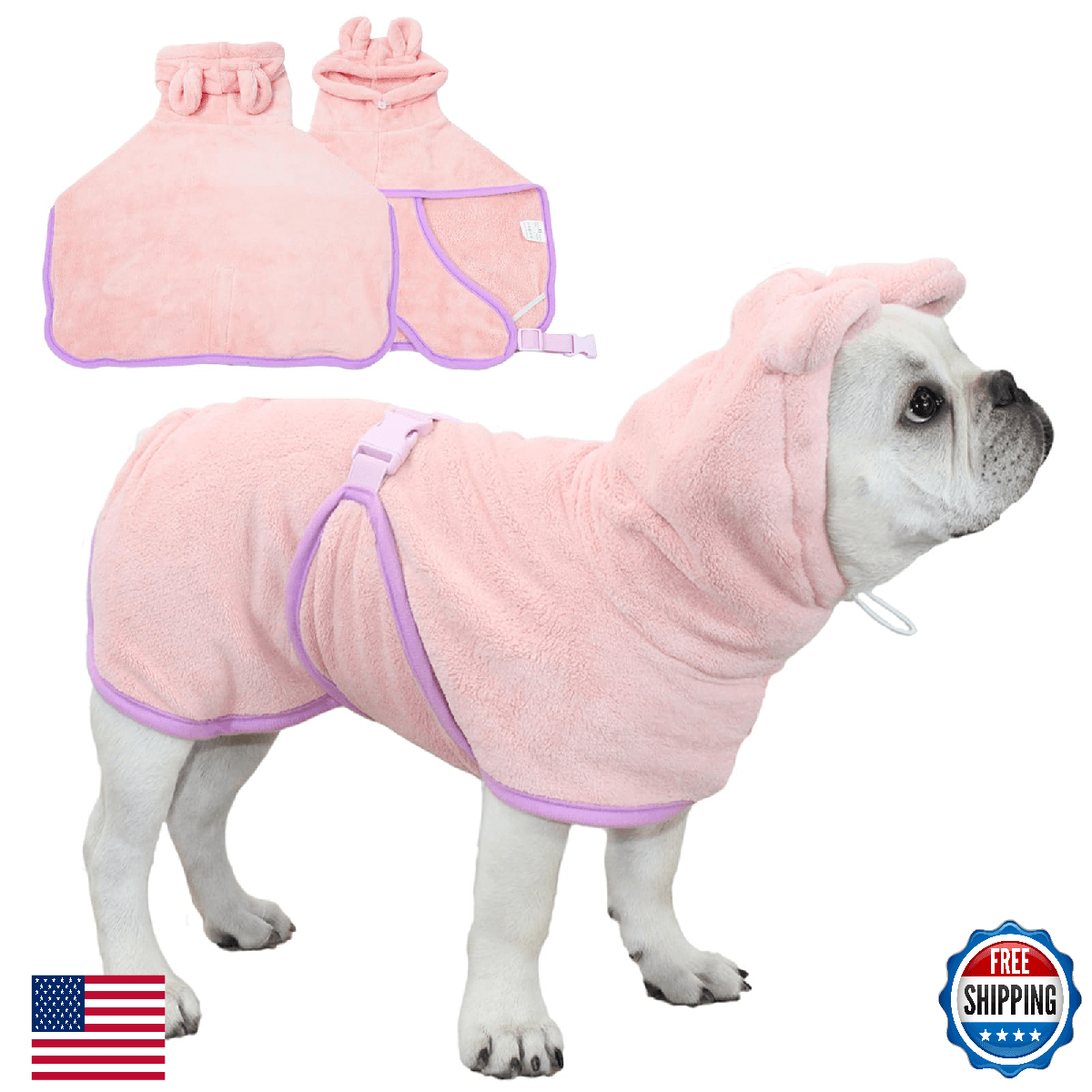 Fnaobai Pet Bathrobe Dog Cat Absorbent Quick Dry Hooded Towel Adjustable Collar - Image 1
