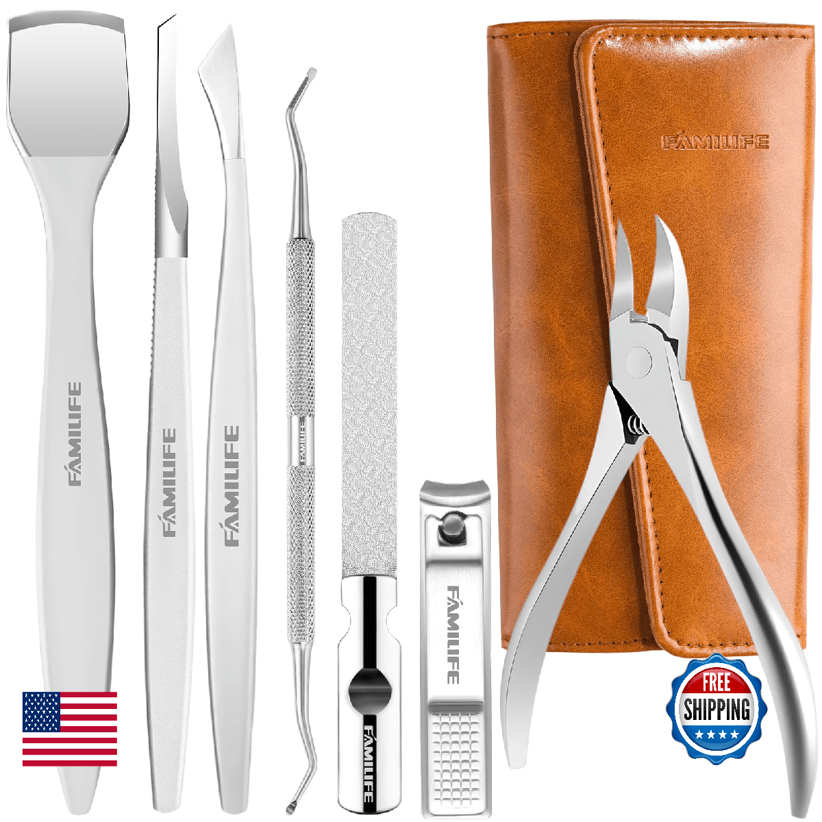 Famlife 7-Piece Professional Pedicure Kit with Toenail Scissors Cuticle Trimmer - Image 1