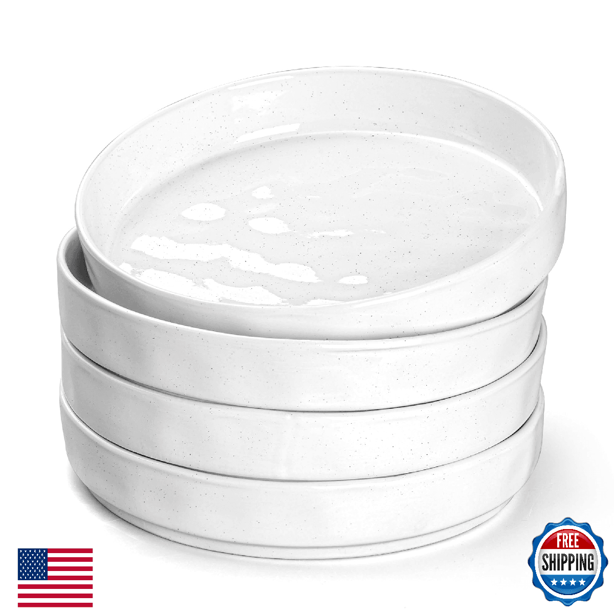 E-far Pasta Bowls Set of 4, 30oz Shallow Salad Bowls for Dinner Serving, 8.25" S - Image 1