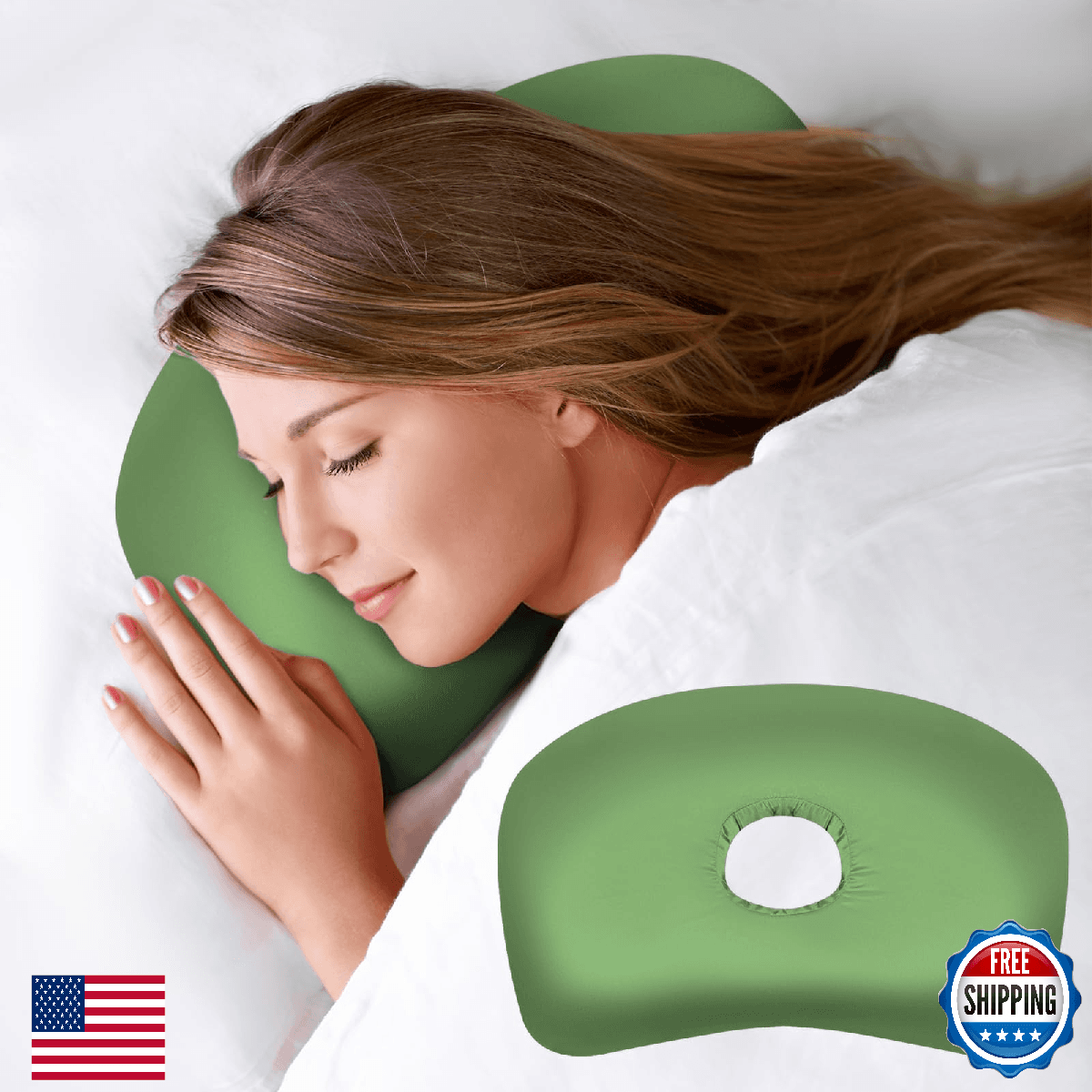 Wuronsa Ear Piercing Pillow with an Ear Hole, Cotton and Polyester Side Sleeping - Image 1