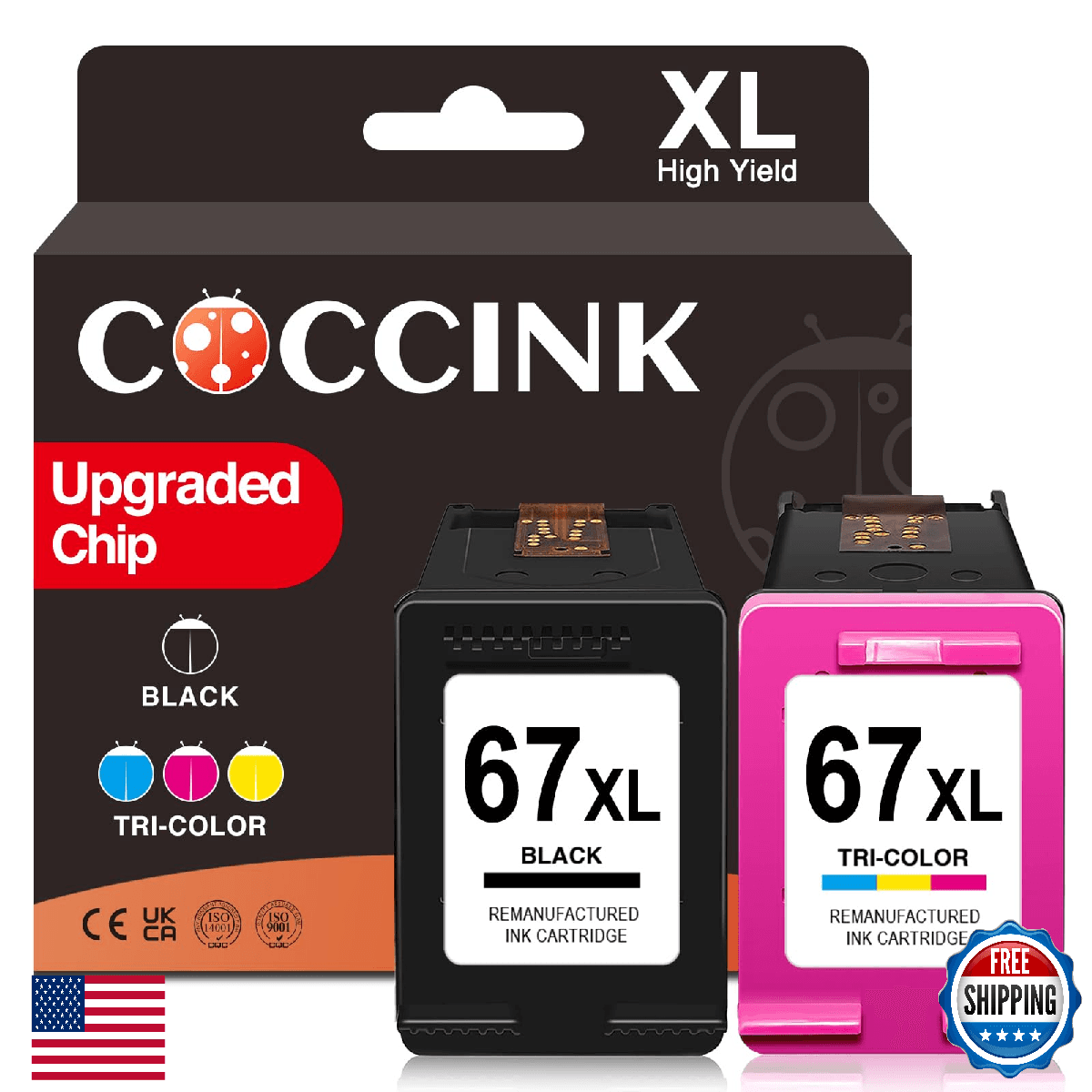 COCCINK 67XL Ink Cartridge for HP Ink 67 XL Black Color Combo Pack for HP 67 Ink - Image 1