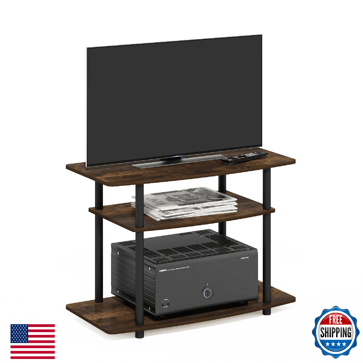 Furinno Turn-N-Tube TV Stand, 3-Tier No Tools Entertainment Center, TV Console f - Image 1