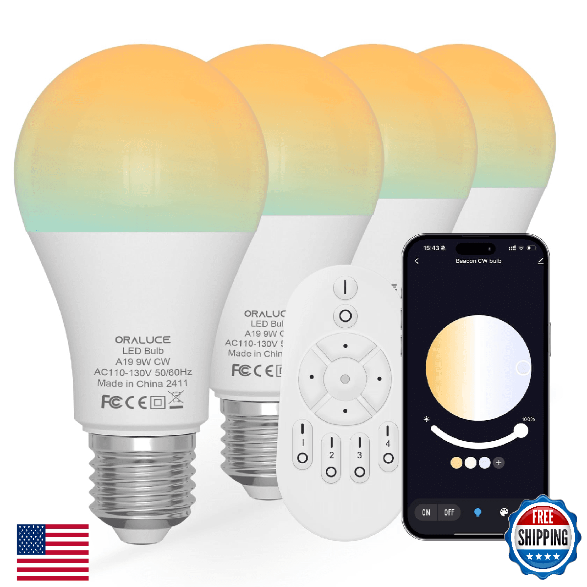 ORALUCE LED Remote Control Light Bulbs 60 Watt Equivalent, Dimmable 2700-6500K L - Image 1