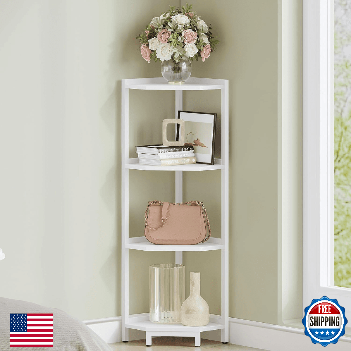 Hzuaneri Corner Shelf Stand, Corner Bookshelf, Storage Standing Shelf Unit with - Image 1
