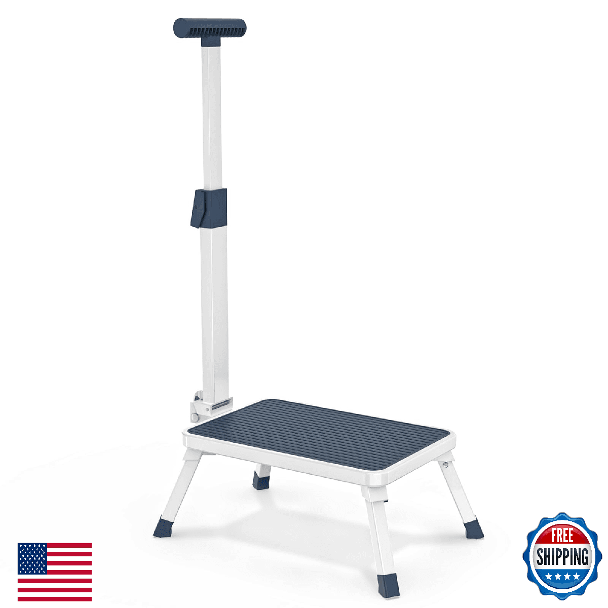 Folding Step Stool with Handle for Elderly Adults - Portable Metal Stepping - Image 1